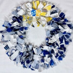 HANUKKAH RAG WREATH 12" HANDCRAFTED DOOR WALL DECORATION ONE OF A KIND GIFT
